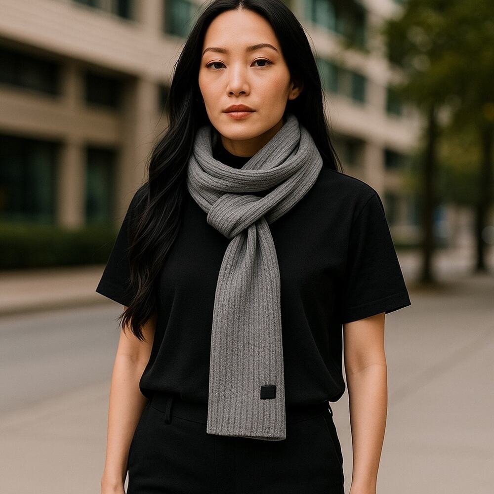 All‎ Saints Gray Wool Blend Scarf Ribbed Unisex